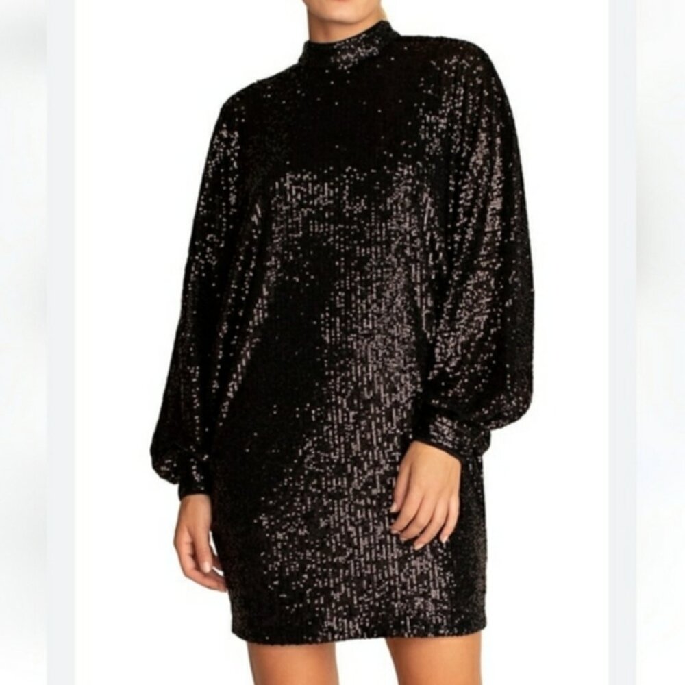 Trina Turk Enjoyment Dress Black Straight Silhouette Mockneck Dolman Sleeve XL